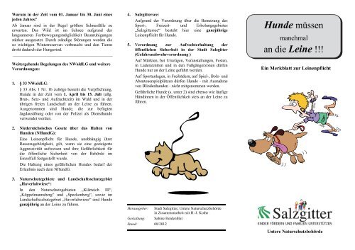 Hunde müssen an die Leine - ein Merkblatt zum - Stadt Salzgitter