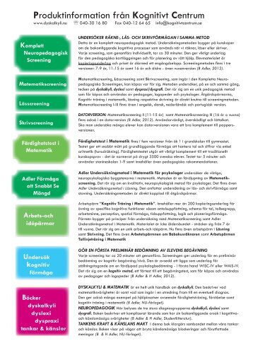 Produktinformation från Kognitivt Centrum - Dyskalkyli