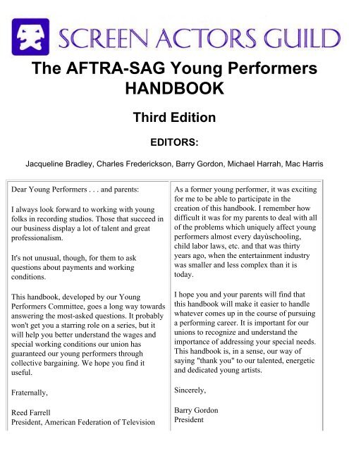 AFTRA-SAG Young Performers Handbook - Carson Adler Agency Inc.