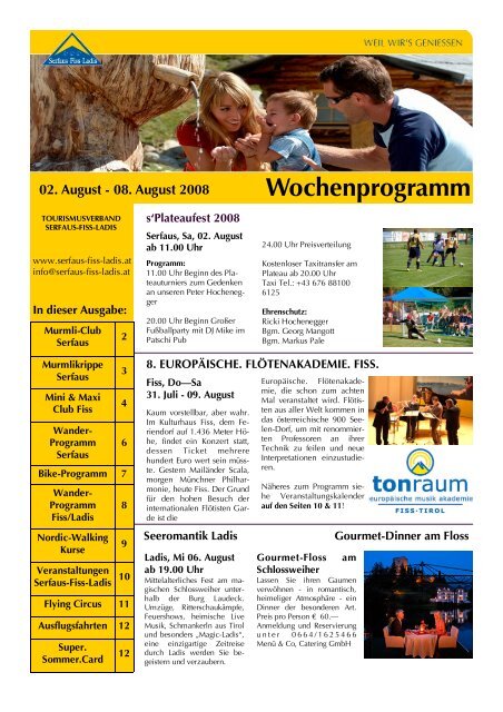 Wochenprogramm 02. August - Tirol