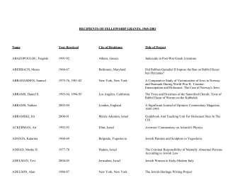 RECIPIENTS OF FELLOWSHIP GRANTS, 1965-2001 Name Year ...