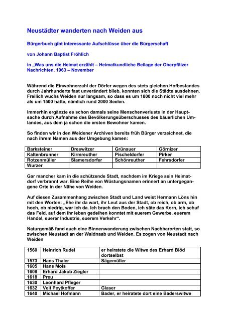 Neustädter wanderten nach Weiden aus - familienforschung-kunz ...