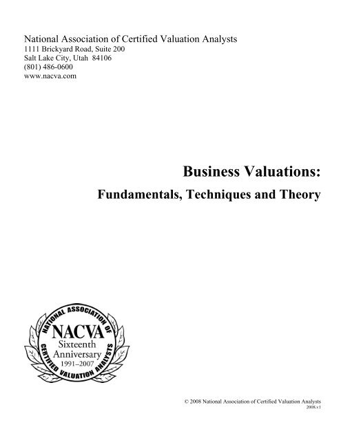 Business Valuation Fundamentals, Techniques & Theory - NACVA's