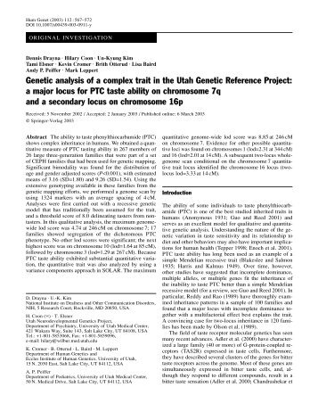 Genetic analysis of a complex trait in the Utah Genetic Reference ...