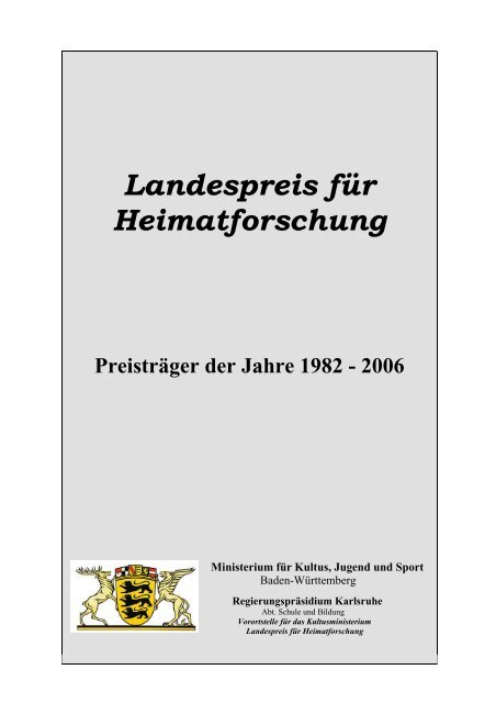 Landespreis für Heimatforschung - Regierungspräsidium Stuttgart