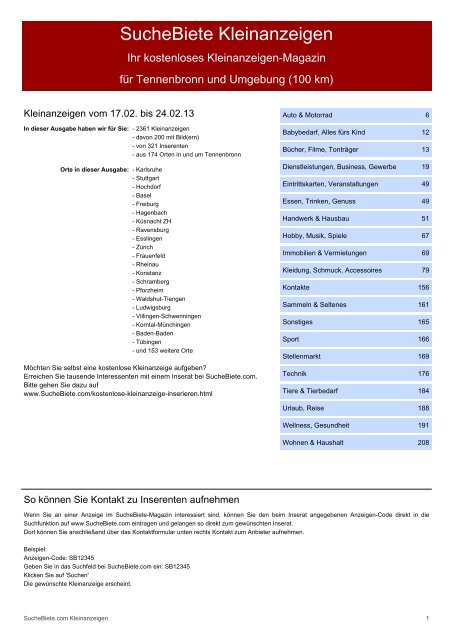 SucheBiete Kleinanzeigenzeitung Tennenbronn - Kostenlose ...