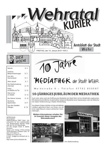 10-JÄHRIGES JUBILÄUM DER MEDIATHEK - Stadt Wehr, Baden