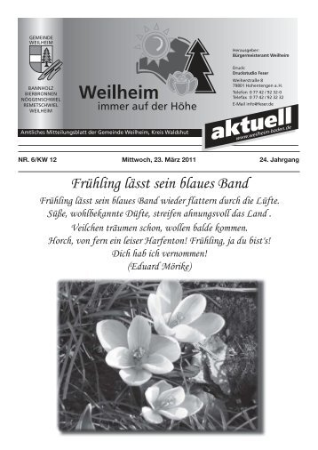 Mitteilungsblatt Nr. 6 2011 - Gemeinde Weilheim / Baden