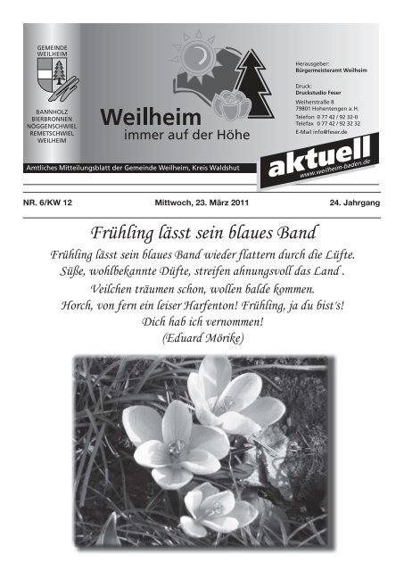 Mitteilungsblatt Nr. 6 2011 - Gemeinde Weilheim / Baden