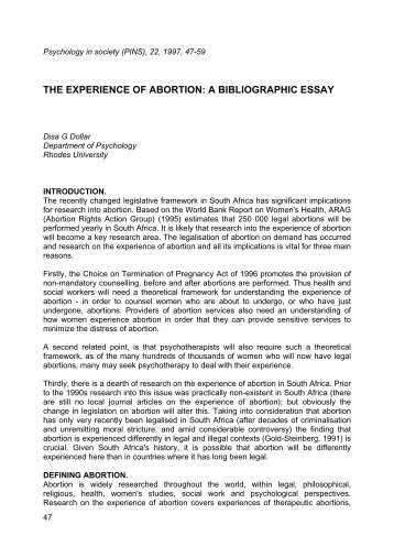 the experience of abortion: a bibliographic essay - Psychology in ...