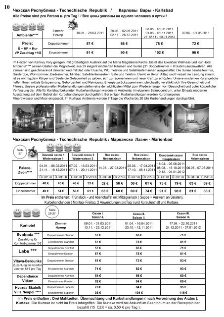 PREISLISTE 2011 - Kur und Urlaub Reiseveranstaltungen R.Klassen