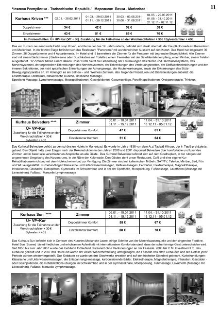 PREISLISTE 2011 - Kur und Urlaub Reiseveranstaltungen R.Klassen