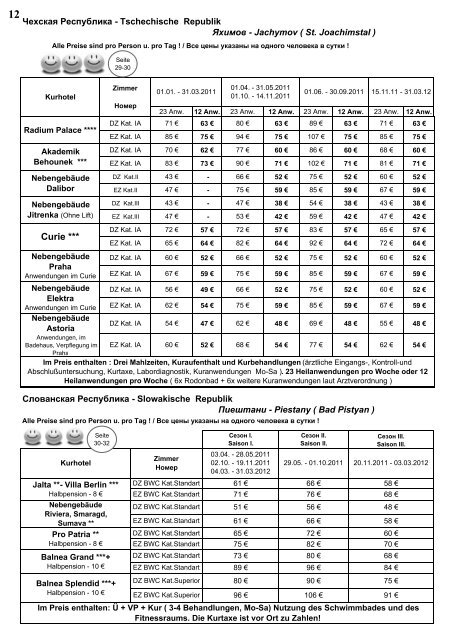 PREISLISTE 2011 - Kur und Urlaub Reiseveranstaltungen R.Klassen