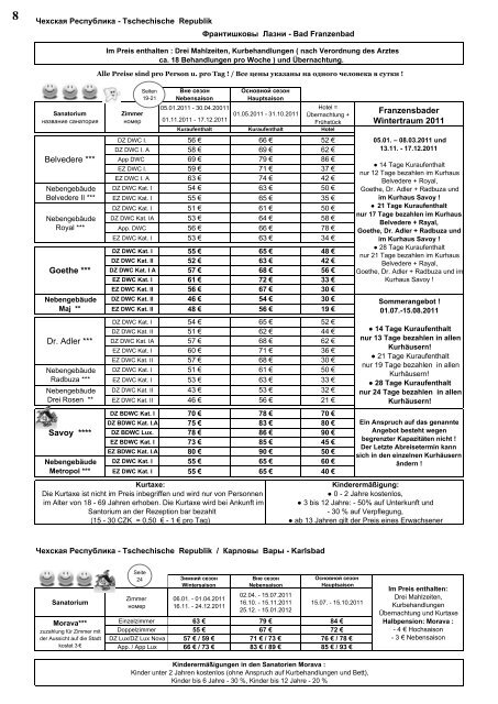 PREISLISTE 2011 - Kur und Urlaub Reiseveranstaltungen R.Klassen