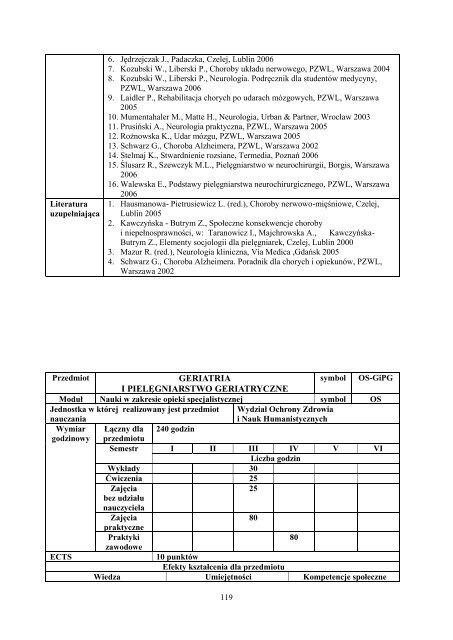 Program kształcenia - Państwowa Wyższa Szkoła Zawodowa w ...