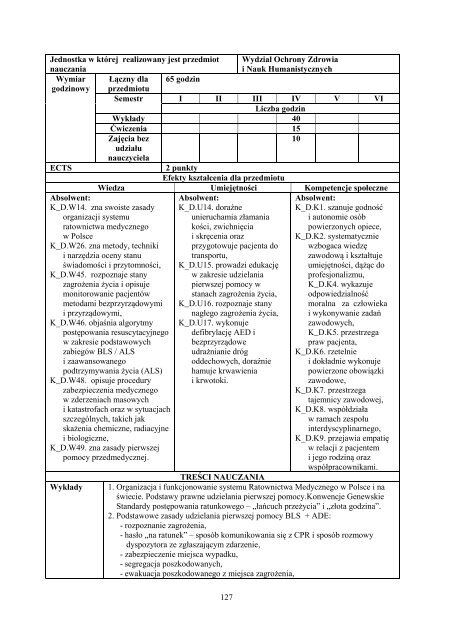 Program kształcenia - Państwowa Wyższa Szkoła Zawodowa w ...