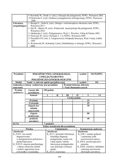 Program kształcenia - Państwowa Wyższa Szkoła Zawodowa w ...