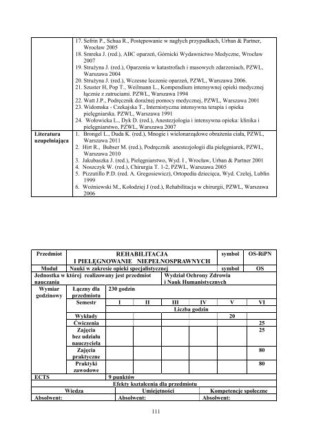 Program kształcenia - Państwowa Wyższa Szkoła Zawodowa w ...