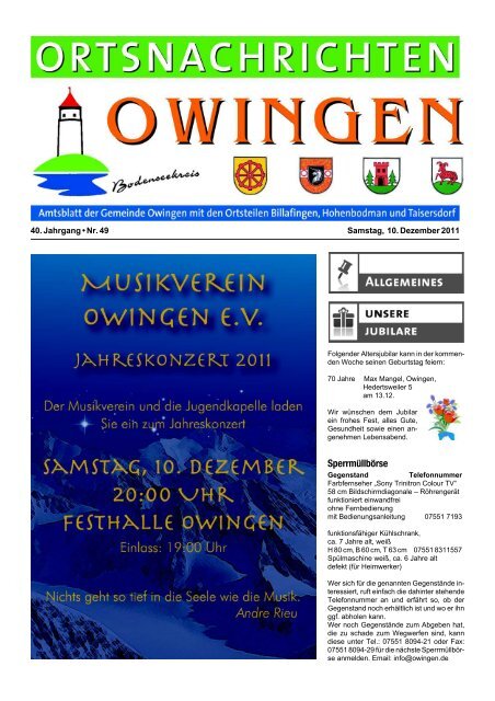 Sperrmüllbörse - Gemeinde Owingen