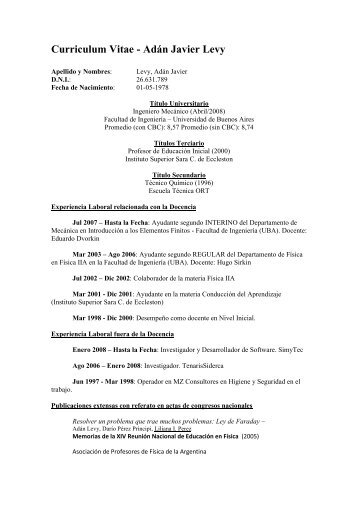 Curriculum Vitae - Adán Javier Levy - Facultad de Ingeniería - UBA ...