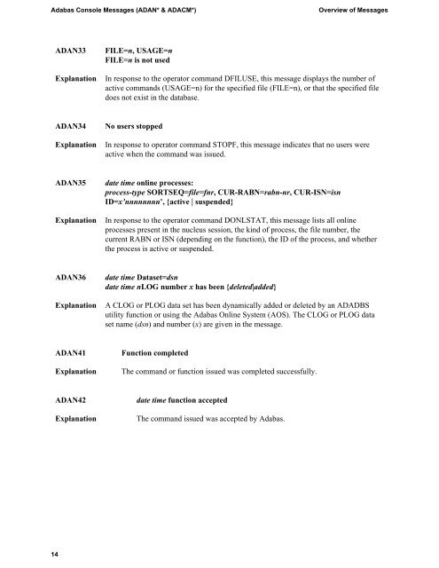 Adabas Console Messages †ADAN* & ADACM*‡ - Software AG ...