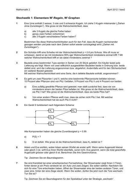 Stochastik 1: Elementare W'-Regeln, W'-Graphen