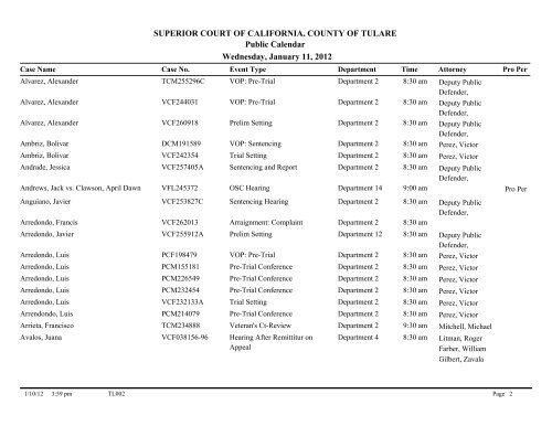 TL002-Public Calendar All Judges - Tulare County Superior Court