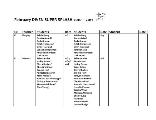 February DIVEN SUPER SPLASH 2010 – 2011 - Elmira City School ...