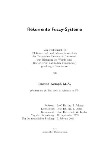 Rekurrente Fuzzy-Systeme - Roland Kempf