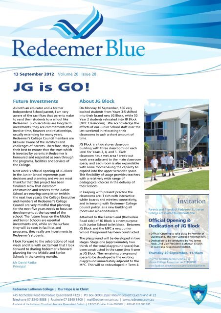 JG is GO! - Redeemer Lutheran College