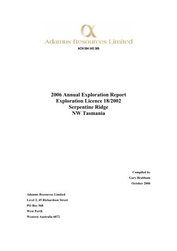 EL 18/2002 Serpentine Ridge 2006 annual technical report