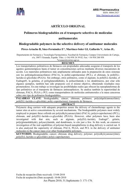 ARTÍCULO ORIGINAL Polímeros biodegradables en el transporte ...