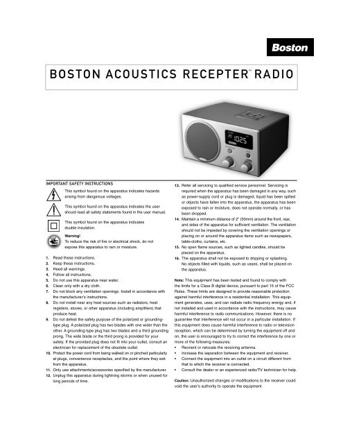 Boston Acoustics Recepter Radio Manual - C. Crane Company
