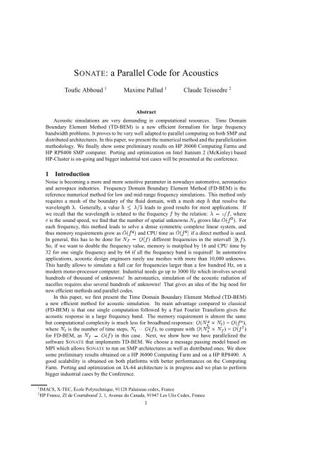 SONATE: a Parallel Code for Acoustics - imacs