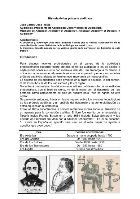 1 Historia de las prótesis auditivas Introducción Para algunos ...