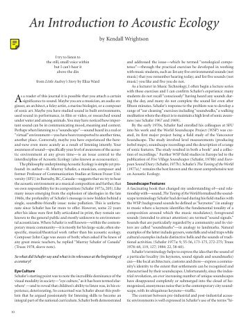 An Introduction to Acoustic Ecology - World Forum for Acoustic ...