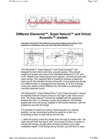 DiMarzio Elemental™, Super Natural™ and Virtual Acoustic™ models