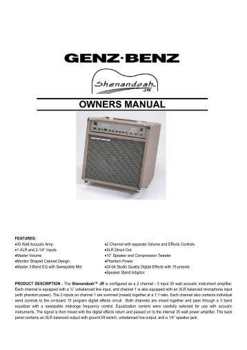 FEATURES: •35 Watt Acoustic Amp •2 Channel with ... - Genz Benz