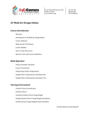 AV Math for Design Online - InfoComm International