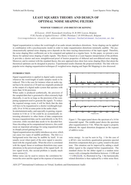Least Squares Theory And Design Of Optimal Noise Shaping Filters