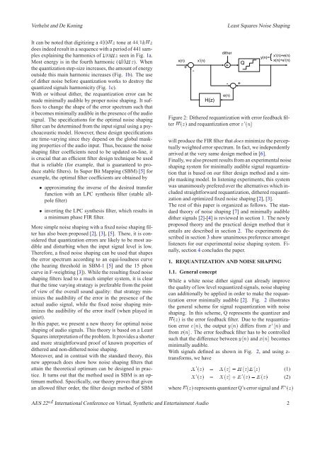 least squares theory and design of optimal noise shaping filters