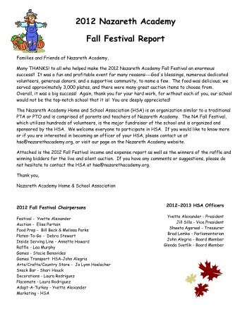 2012 Fall Festival Report - Nazareth Academy - Home