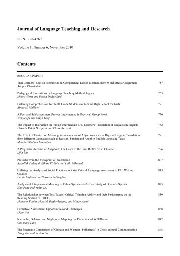 Journal of Language Teaching and Research Contents - Academy ...