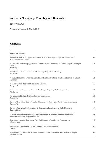 Journal of Language Teaching and Research - Academy Publisher