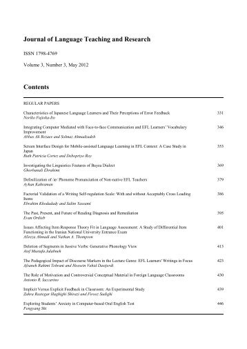 Journal of Language Teaching and Research - Academy Publisher