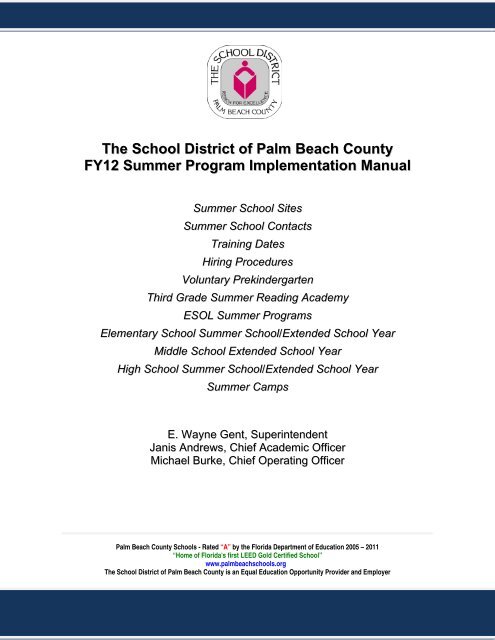 The School District of Palm Beach County FY12 Summer Program ...