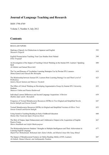 Journal of Language Teaching and Research - Academy Publisher