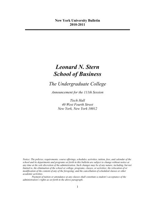 Leonard N. Stern School of Business - NYU Stern School of ...