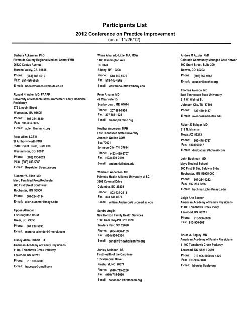 Participants List - STFM