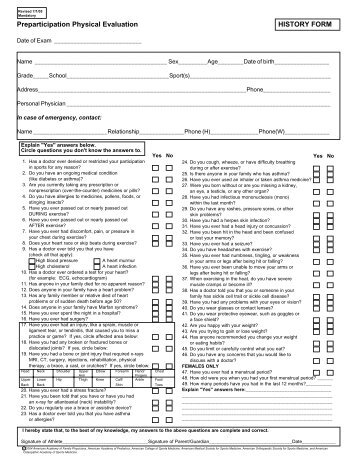 Preparticipation Physical Evaluation HISTORY FORM - Houston ...